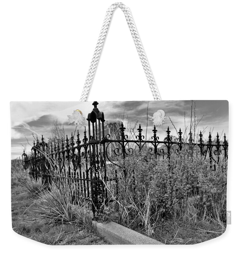 Cemetery Weekender Tote Bag featuring the photograph Cemetery Fence Post 1 by Sandra Dalton