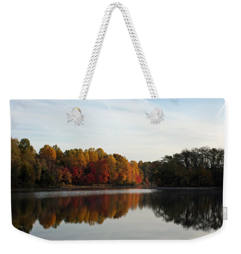 Centennial Weekender Tote Bag featuring the photograph Centennial Lake Autumn - Fall Dressing by Ronald Reid
