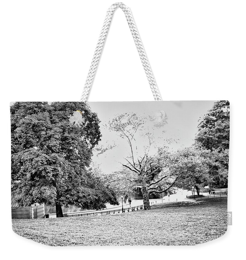 Central Park Weekender Tote Bag featuring the photograph Central Park in Black and White by Madeline Ellis