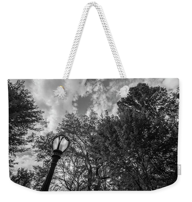 Nyc Weekender Tote Bag featuring the photograph Central Park Lamp and Trees by John McGraw
