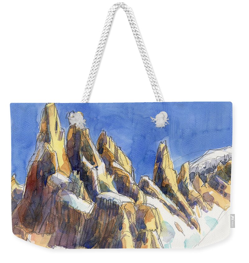 Landscape Weekender Tote Bag featuring the painting Cerro Torre, Patagonia by Judith Kunzle