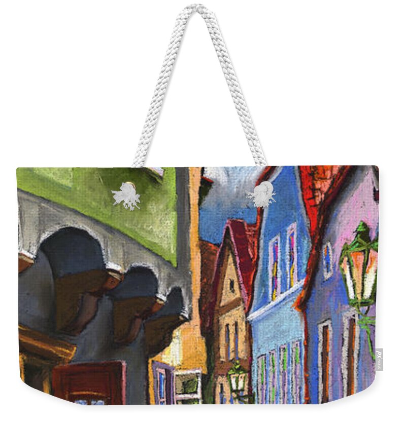 Pastel Weekender Tote Bag featuring the painting Cesky Krumlov Old Street 1 by Yuriy Shevchuk