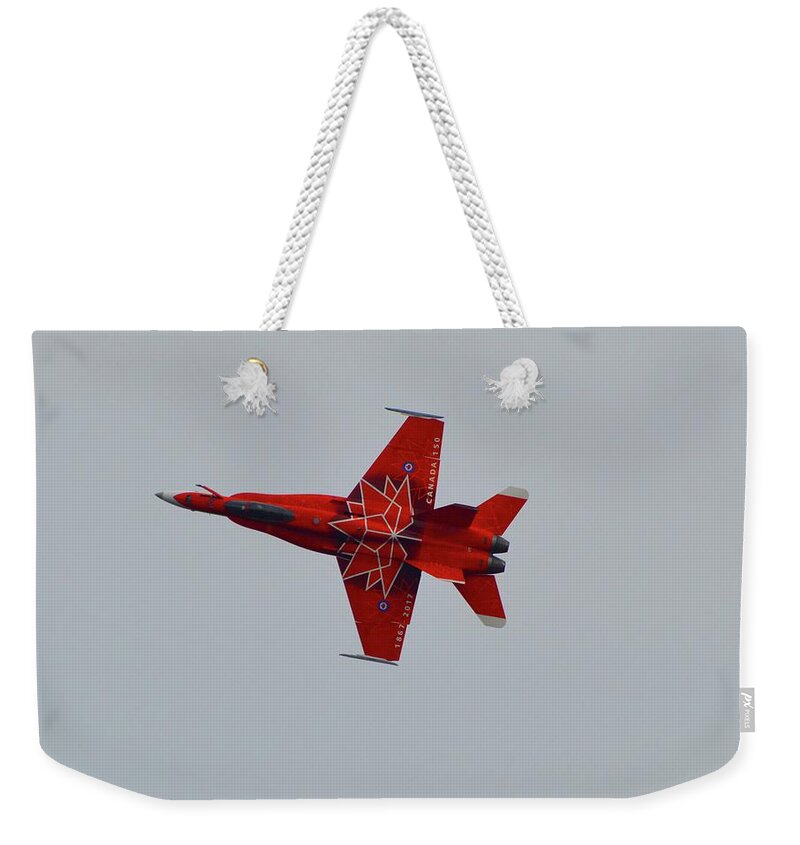 Jet Weekender Tote Bag featuring the photograph CF-18 Demonstration For Canada 150 by Lyle Crump