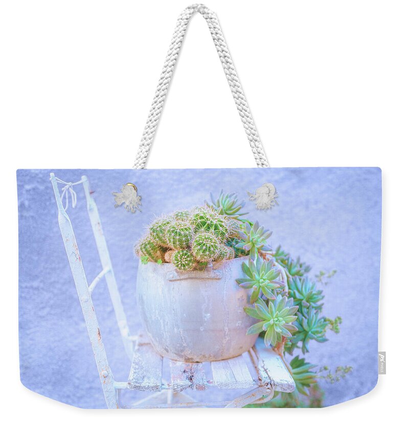 White Chair Weekender Tote Bag featuring the photograph Chair and cacti by Giovanni Allievi
