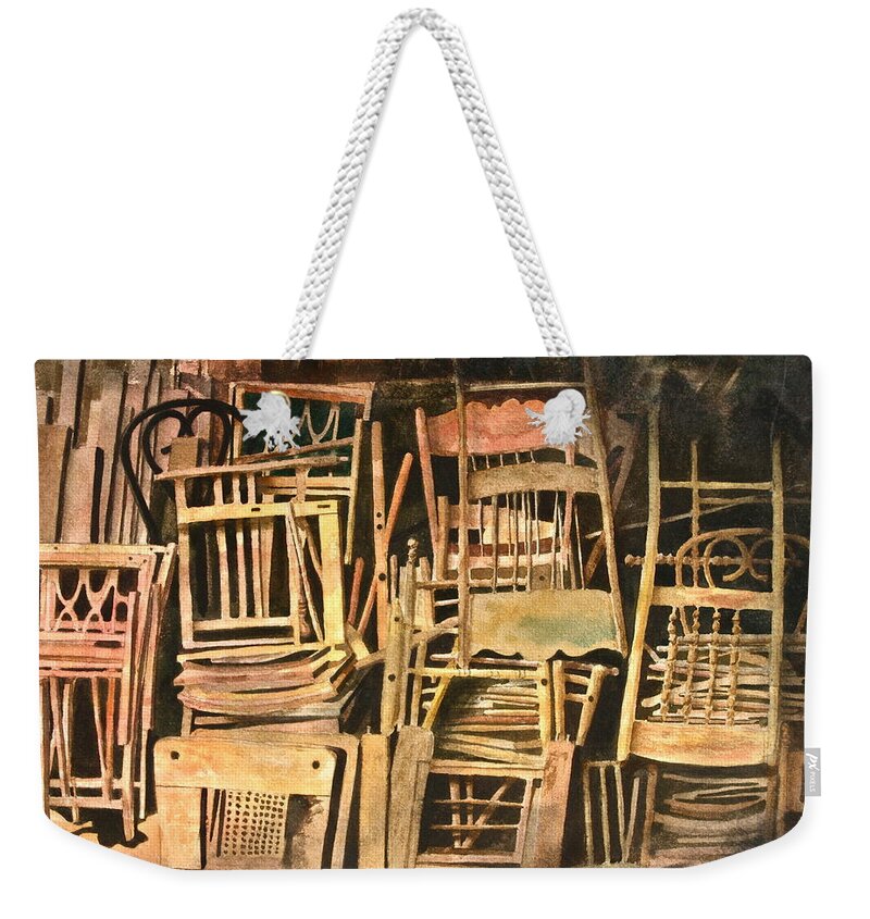 Chair Weekender Tote Bag featuring the painting Chairs by Frank SantAgata