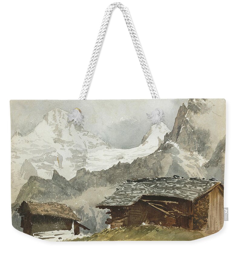 19h Century Art Weekender Tote Bag featuring the drawing Chalets, Breithorn, Murren by John Singer Sargent