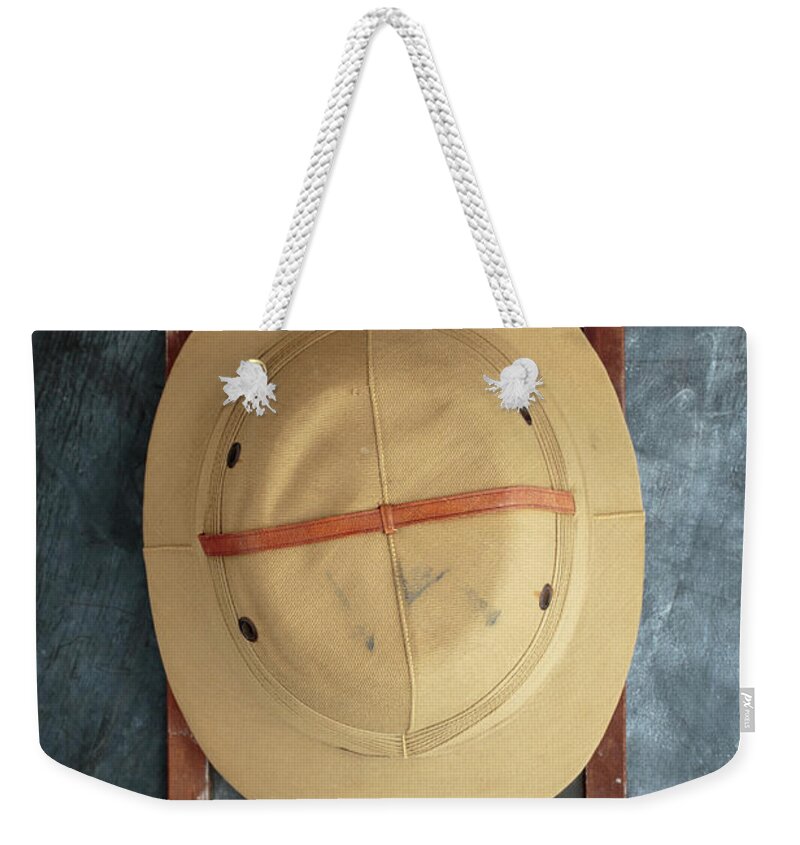 Slate Weekender Tote Bag featuring the photograph Chalkboard Pith Helmet by Edward Fielding