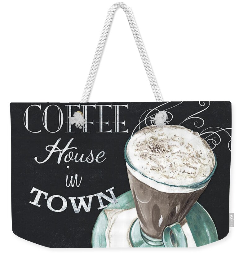 Coffee Weekender Tote Bag featuring the painting Chalkboard Retro Coffee Shop 2 by Debbie DeWitt