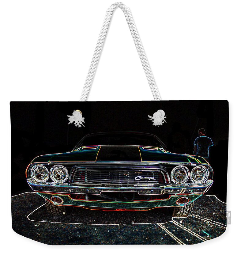Dodge Weekender Tote Bag featuring the digital art Challenger Neon by Darrell Foster