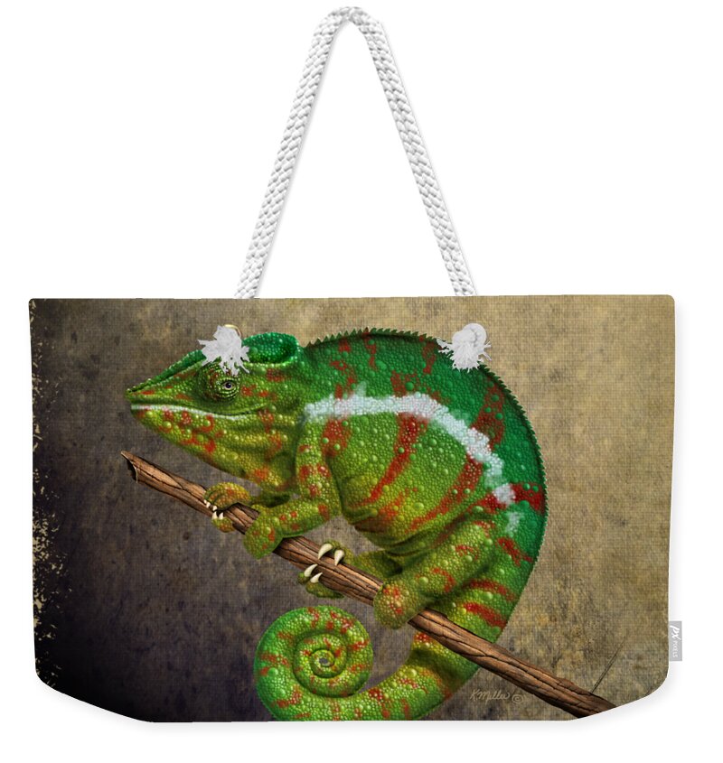 Chameleon Weekender Tote Bag featuring the painting Chameleon by Kathie Miller