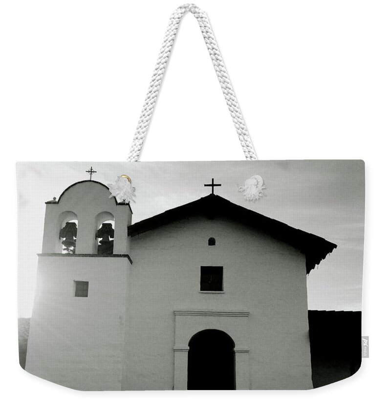 Black And White Weekender Tote Bag featuring the photograph Chapel In The Shadows- Art by Linda Woods by Linda Woods
