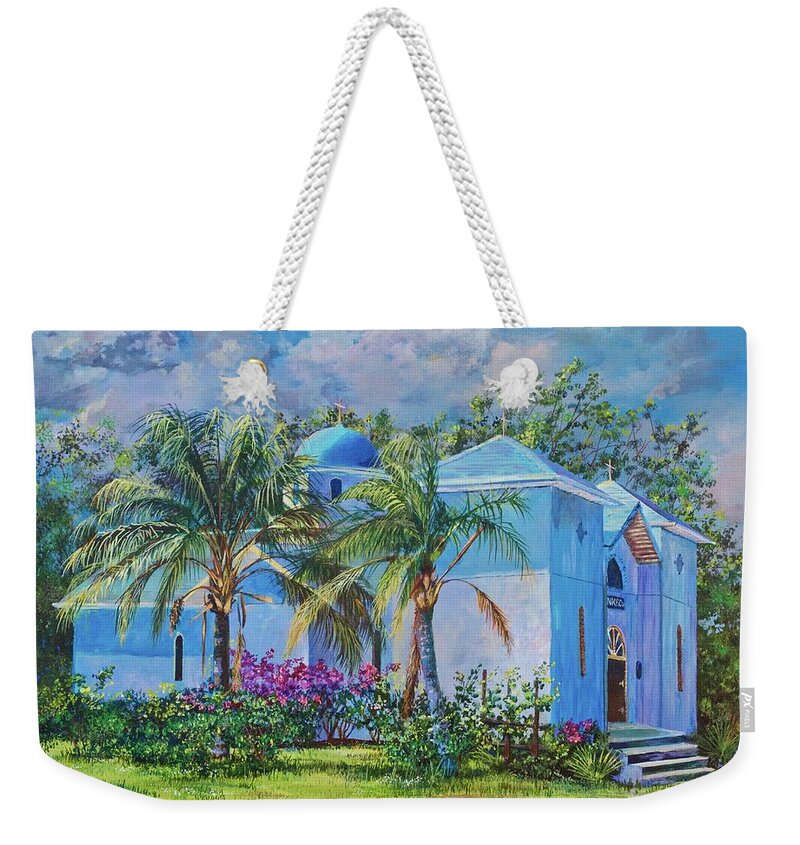 Palms Weekender Tote Bag featuring the painting Chapel of St. Panteleimon by AnnaJo Vahle