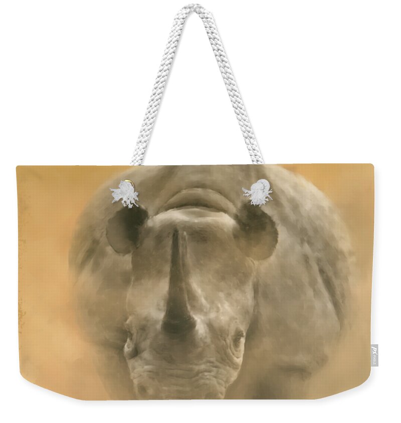 Rhino Weekender Tote Bag featuring the pastel Charging Rhino by Kathie Miller