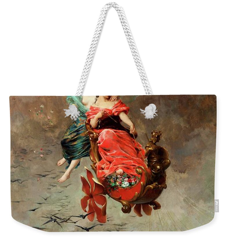 Chariot Of Swallows Weekender Tote Bag featuring the painting Chariot of Swallows by Alexander Louis Leloir