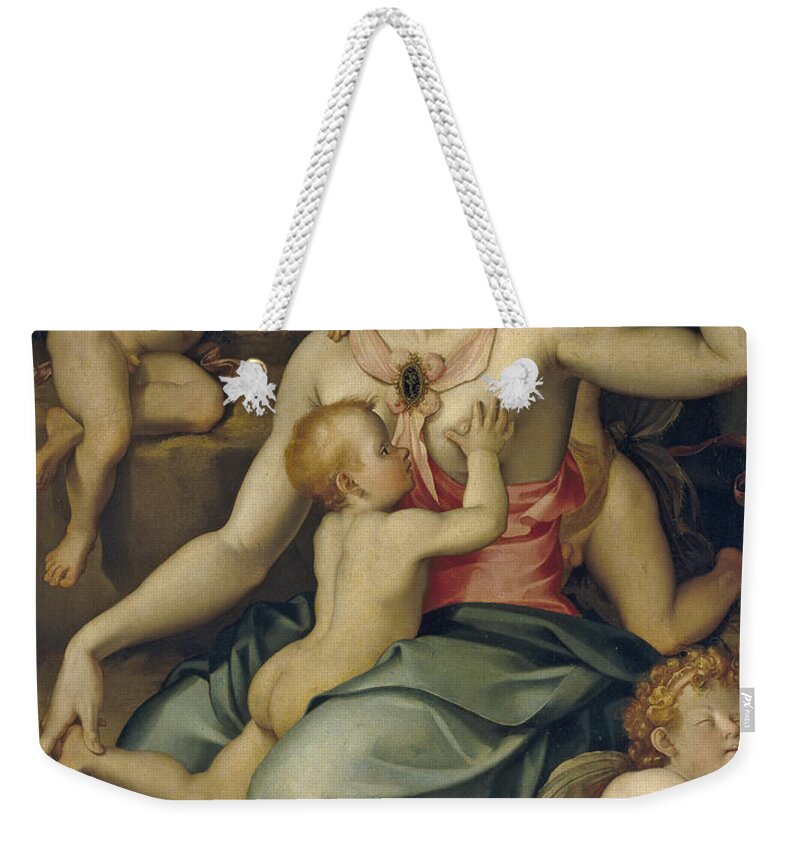 Carlo Portelli Weekender Tote Bag featuring the painting Charity by Carlo Portelli