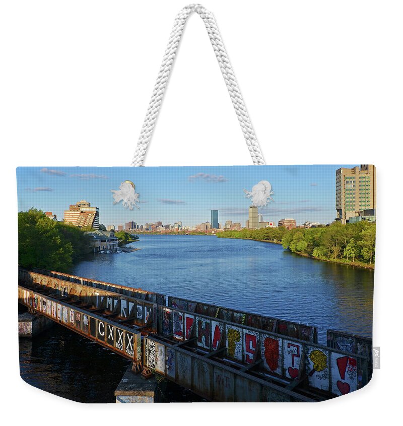 Boston Weekender Tote Bag featuring the photograph Charles River Graffiti by Toby McGuire