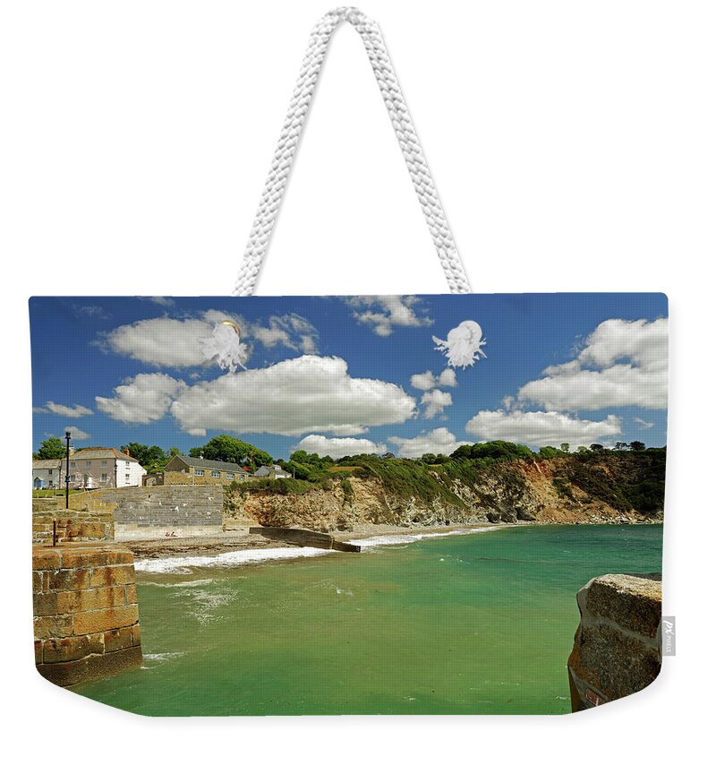 Britain Weekender Tote Bag featuring the photograph Charlestown Beach and Cliffs by Rod Johnson