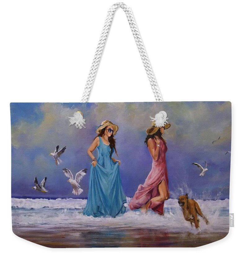 Romantacism Weekender Tote Bag featuring the painting Chasing Gulls by Barry BLAKE