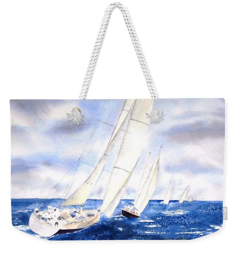 Sailing Weekender Tote Bag featuring the painting Chasing the Fleet by Diane Kirk