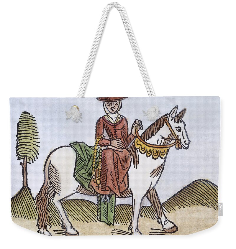 1484 Weekender Tote Bag featuring the photograph CHAUCER: WIFE OF BATH, c1484 by Granger