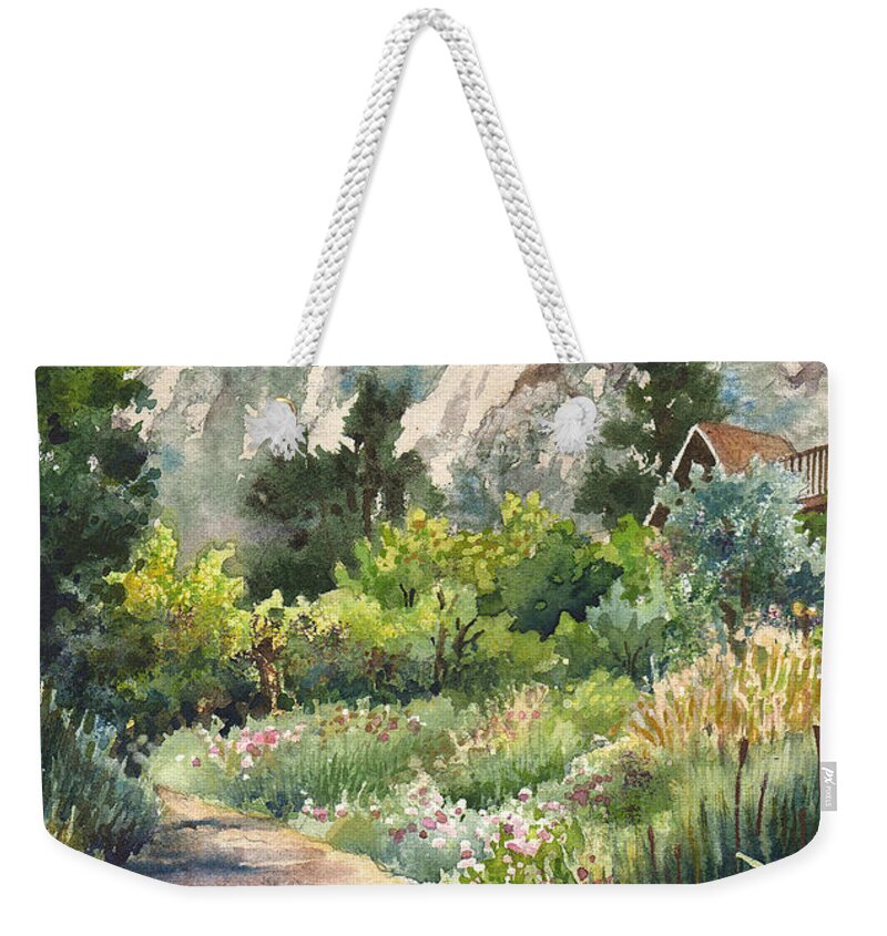 Trail Painting Weekender Tote Bag featuring the painting Chautauqua Morning by Anne Gifford
