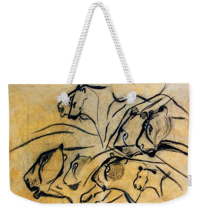 Chauvet Cave Lions Weekender Tote Bag featuring the photograph chauvet cave lions Clear by Weston Westmoreland