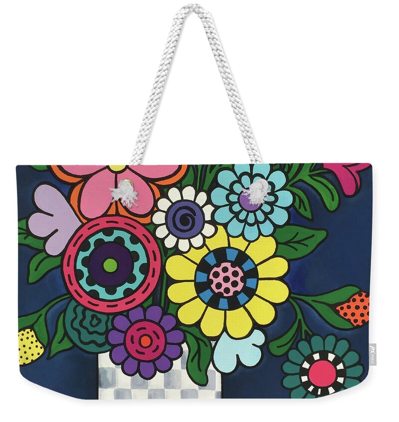 Flowers Weekender Tote Bag featuring the painting Checkered Bouquet by Beth Ann Scott