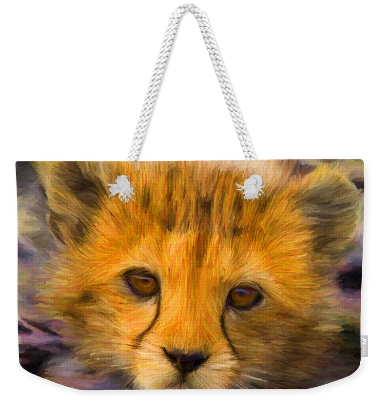Cat Weekender Tote Bag featuring the digital art Cheetah Cub by Caito Junqueira