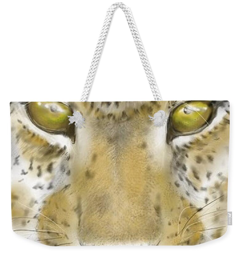 Face Weekender Tote Bag featuring the digital art Cheetah face by Darren Cannell