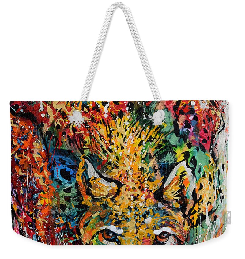 Cheetah Weekender Tote Bag featuring the painting Cheetah Stalking by Jyotika Shroff