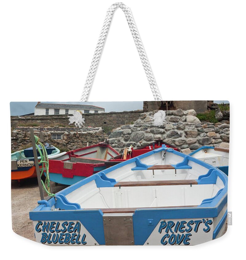Cornwall Weekender Tote Bag featuring the photograph Chelsea Bluebell Priest's Cove by Terri Waters