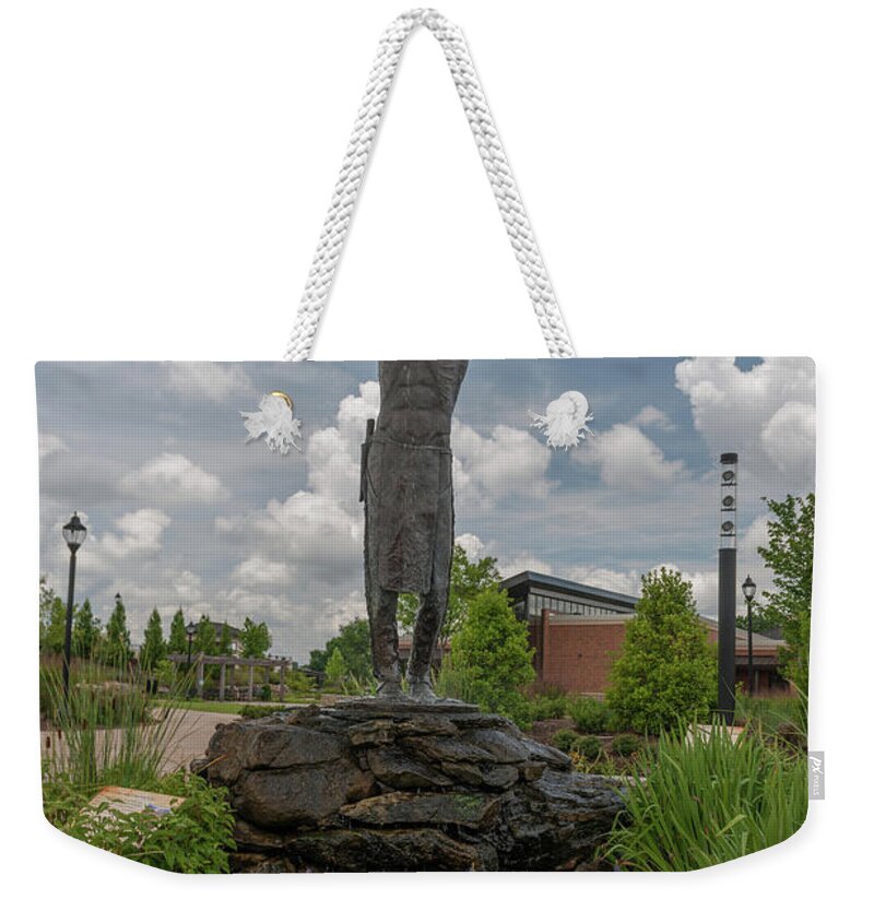 Cherokee Weekender Tote Bag featuring the photograph Cherokee Indian Statue by Dale Powell
