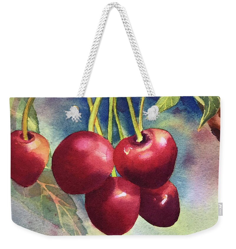 Cherries Weekender Tote Bag featuring the painting Cherries by Hilda Vandergriff