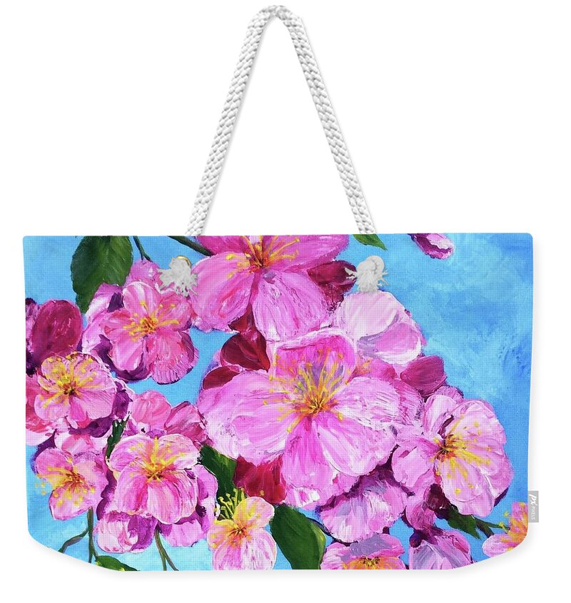 Spring Weekender Tote Bag featuring the painting Cherry Blossoms by Donna Tucker
