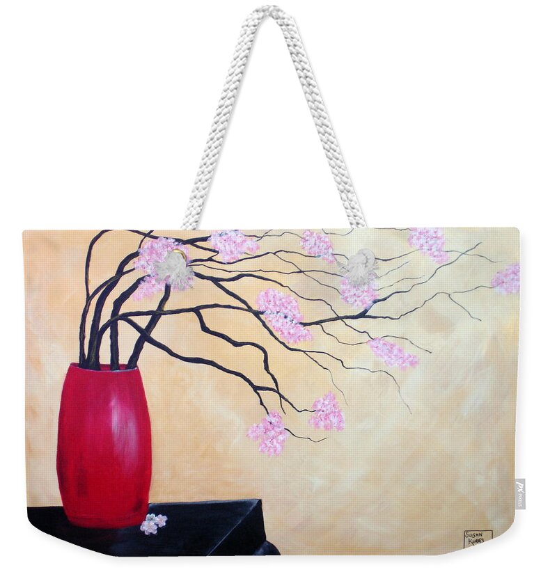Oriental Weekender Tote Bag featuring the painting Cherry Blossoms by Susan Kubes