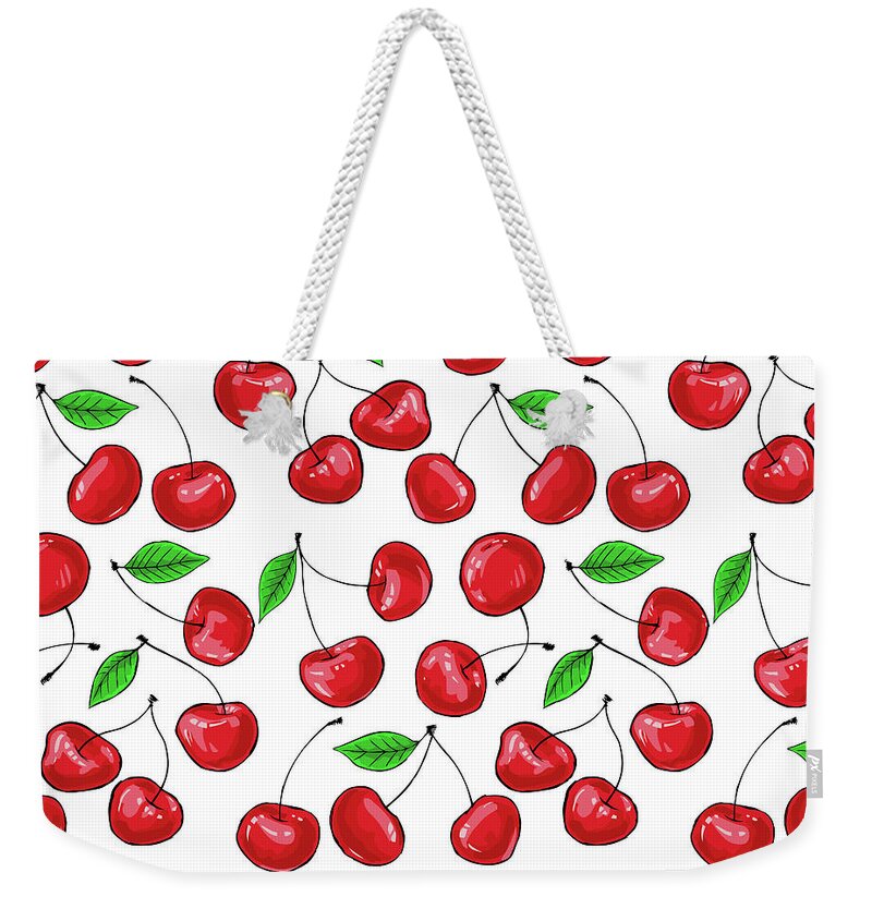 Cherry Weekender Tote Bag featuring the digital art Cherry pattern by Katerina Kirilova