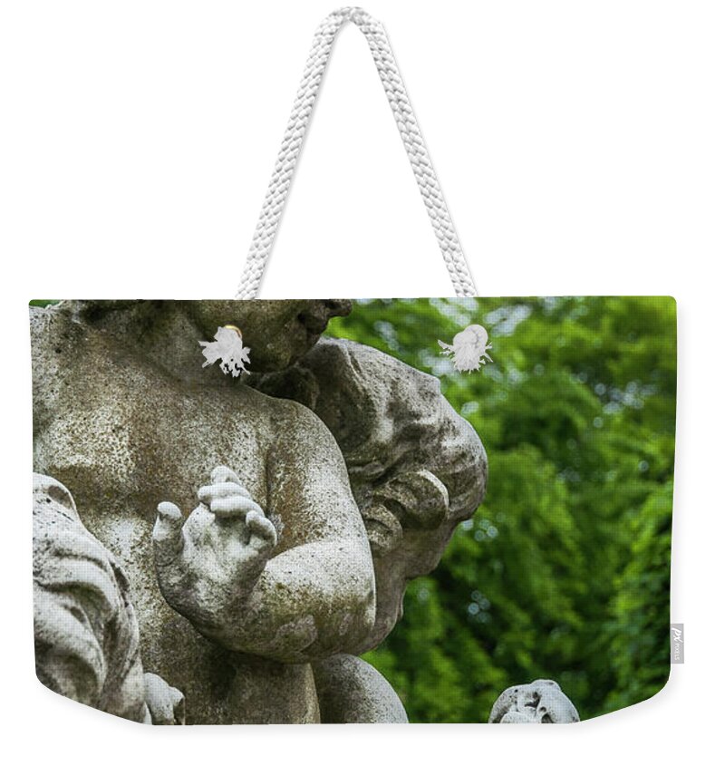 Statue Weekender Tote Bag featuring the photograph Cherub's Pet Dog 1225 by Ginger Stein