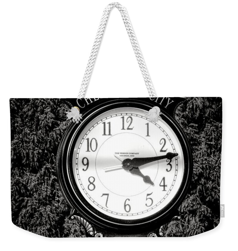 Town Weekender Tote Bag featuring the photograph Chesapeake City Clock by Olivier Le Queinec