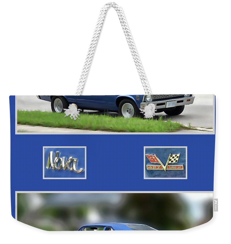 1968 Nova Weekender Tote Bag featuring the photograph Chevy Nova Vertical by Leslie Montgomery