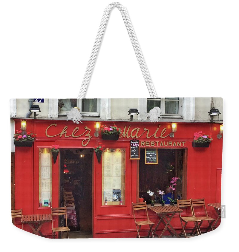 Frank Dimarco Weekender Tote Bag featuring the photograph Chez Marie Restaurant, Montmartre, Paris by Frank DiMarco