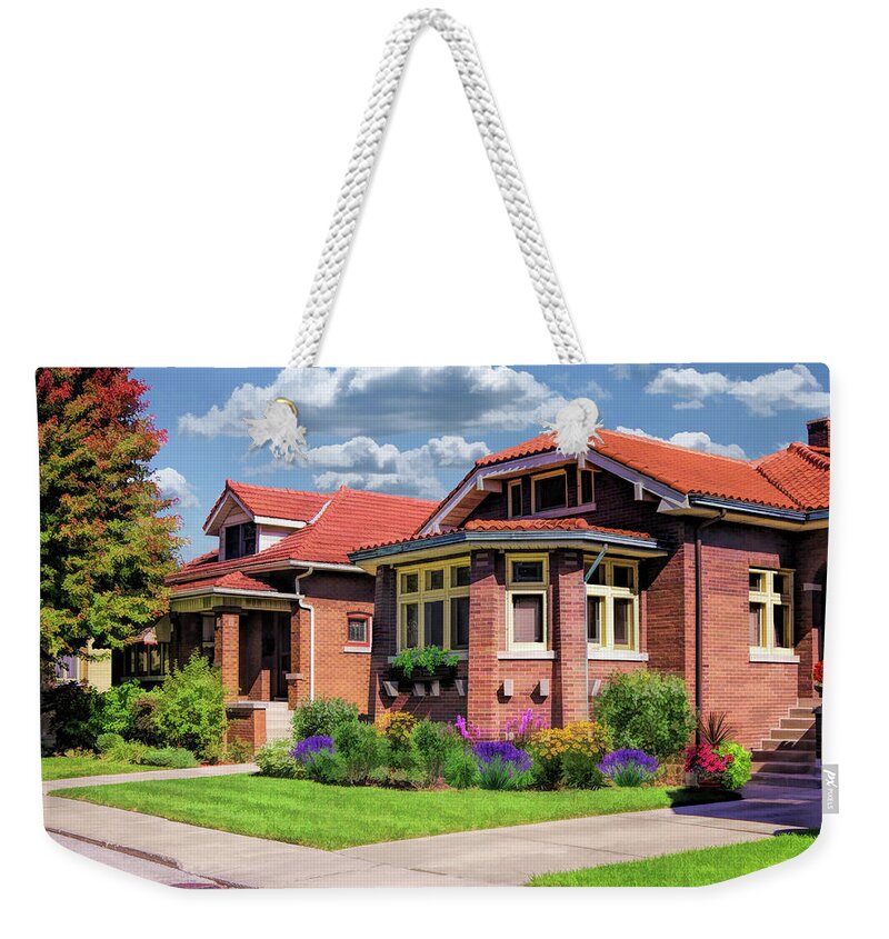 Chicago Weekender Tote Bag featuring the painting Chicago Bungalows by Christopher Arndt