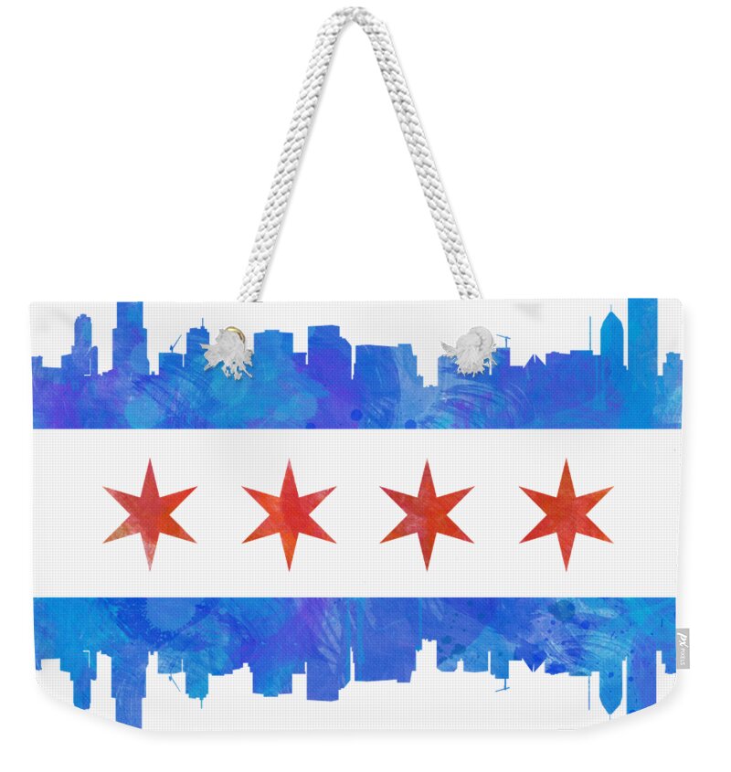 Chicago Weekender Tote Bag featuring the painting Chicago Flag Watercolor by Mike Maher