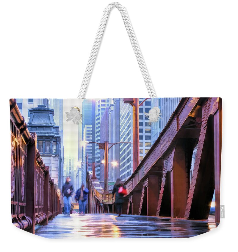 Chicago Weekender Tote Bag featuring the painting Chicago LaSalle Street Bridge by Christopher Arndt