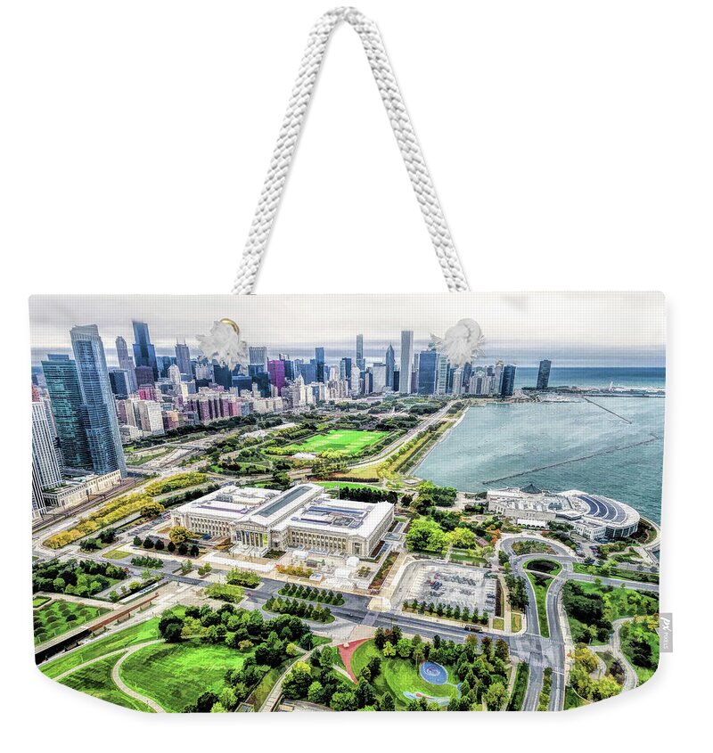 Chicago Weekender Tote Bag featuring the painting Chicago Museum Campus by Christopher Arndt