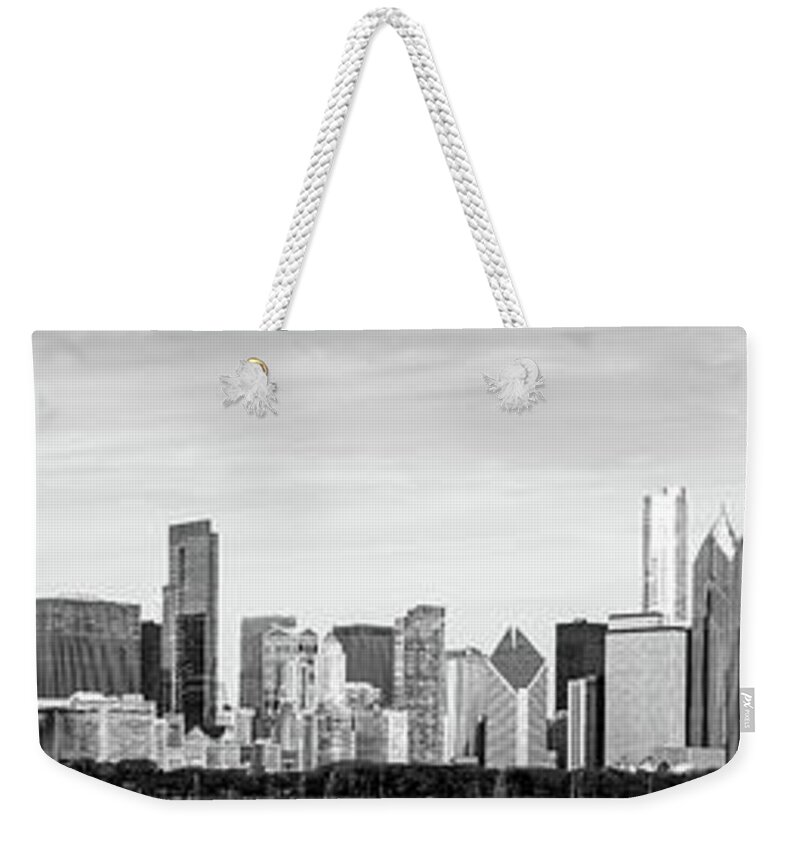 2011 Weekender Tote Bag featuring the photograph Chicago Panorama Skyline High Resolution Black and White Photo by Paul Velgos