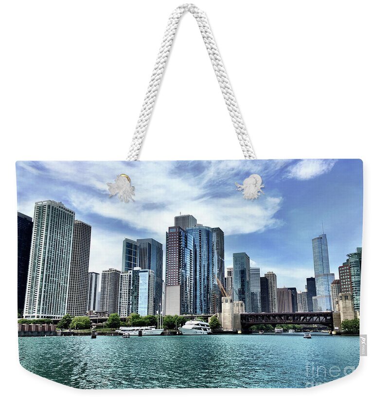 Chicago Weekender Tote Bag featuring the photograph Chicago River Skyline by Veronica Batterson