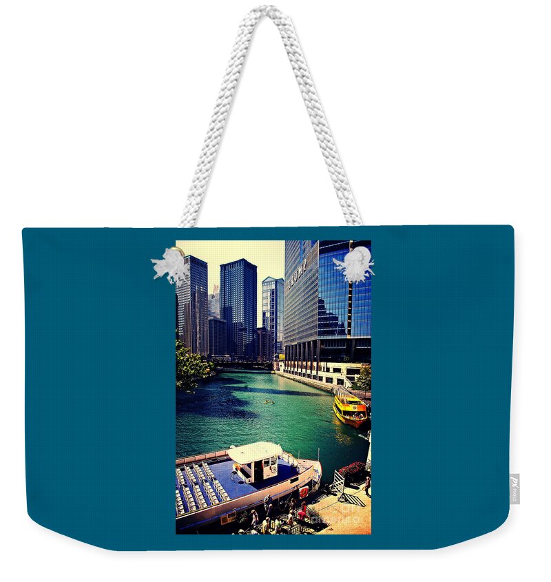 Chicago-cityscape Weekender Tote Bag featuring the photograph City of Chicago - River Tour by Frank J Casella