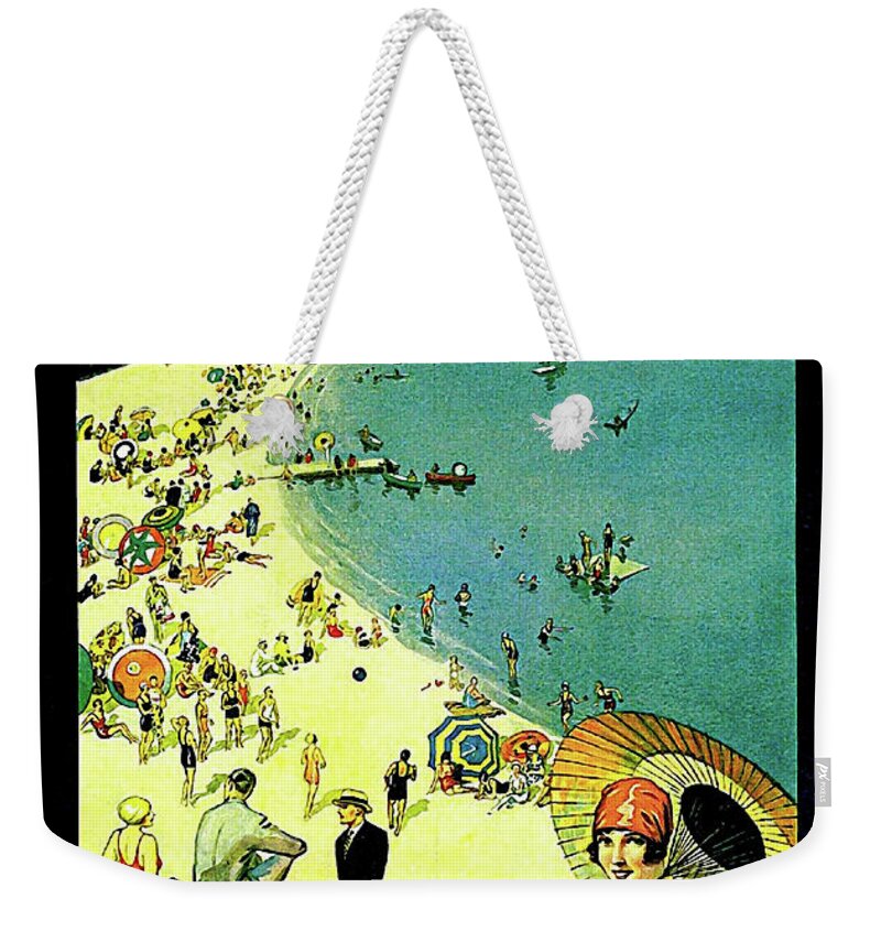 Chicago Weekender Tote Bag featuring the painting Chicago, vacation city, areal view on the beach by Long Shot