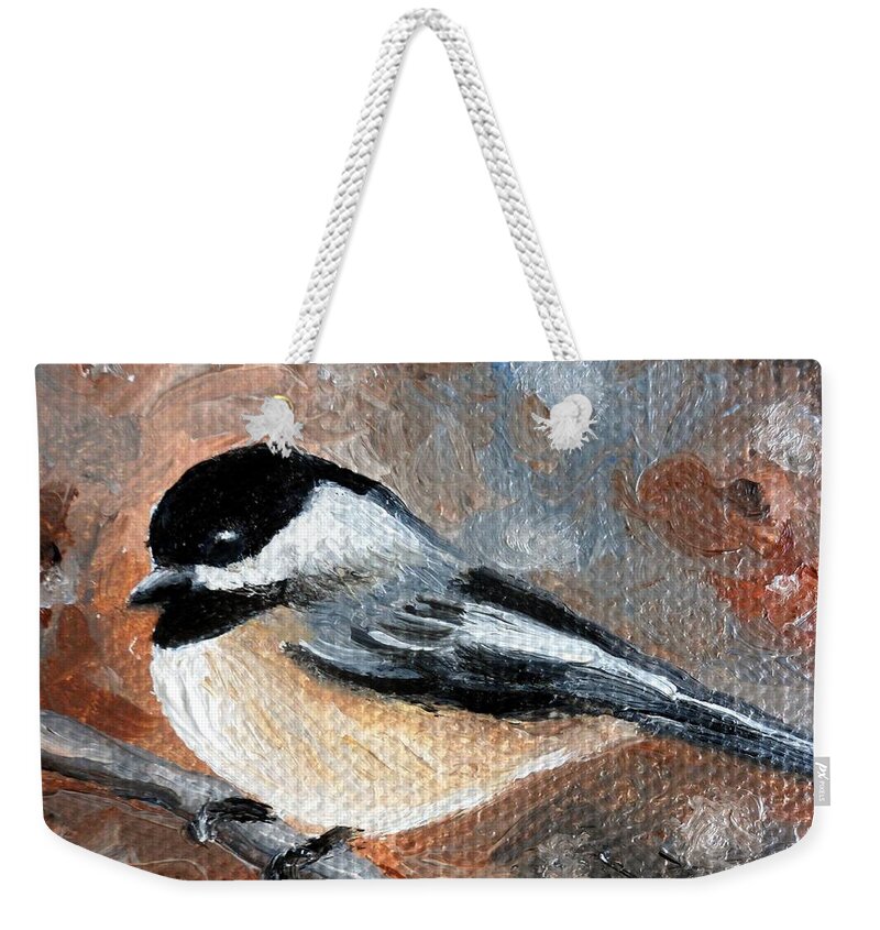 Chickadee Weekender Tote Bag featuring the painting Chickadee in the Fall by Julie Brugh Riffey