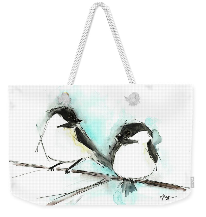 Chickadee Weekender Tote Bag featuring the painting Chickadees II by Emily Page